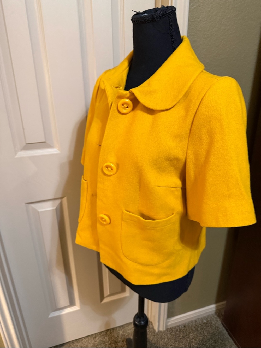 Vintage Mustard Yellow Short-Sleeve Wool Pocket Blazer